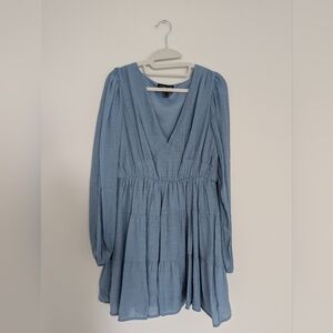 Long sleeve summer flowy blue dress